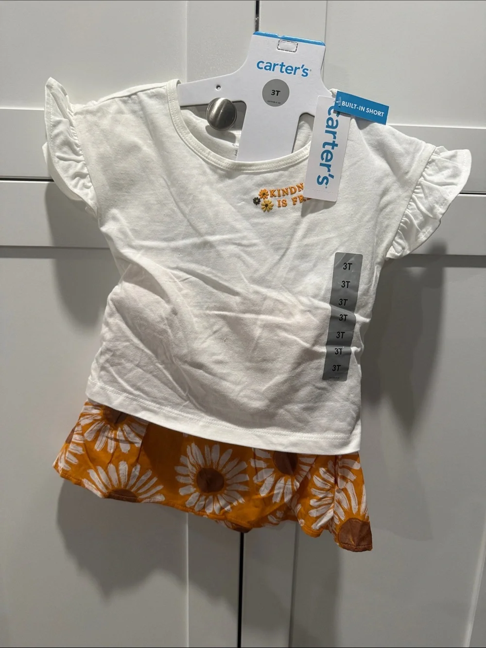 Carter's White Top with Orange Daisy Hem Flutter Sleeve Tee